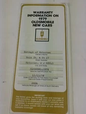 Oldsmobile 1979 Warranty Information Card on New Cars 