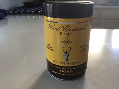 Sant' Eustachio ROMA, ITALY.  Empty Coffee Can with  Lid. 5.5'' H x 3.5'' across  