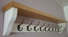 Coat Rack With Shelf   *Handmade***9 Double Hooks***All White & Light Oak wax