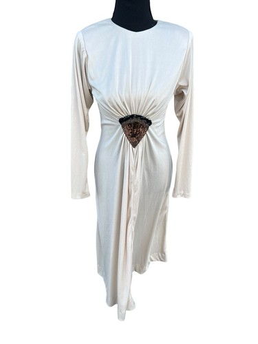 Vintage 70s / 80s Claralura Original Cream and beaded applique Disco Dress SMALL - Picture 2 of 9