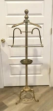 Vtg Brass Gentleman's Butler Dressing Rack Clothing Valet Coin Tray MCM