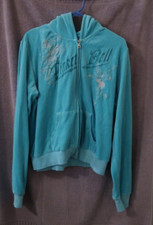 Disney Store Tinker Bell Aqua Zip Up Hooded Embroidered Jacket Womens XL Velour