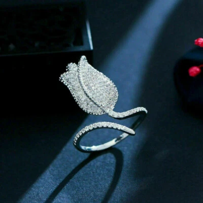 0,85Kt Diamant Blumen Ring Verlobungsring Hochzeit Ring Weißgold-Finish gr 54-62 - Bild 1 von 4