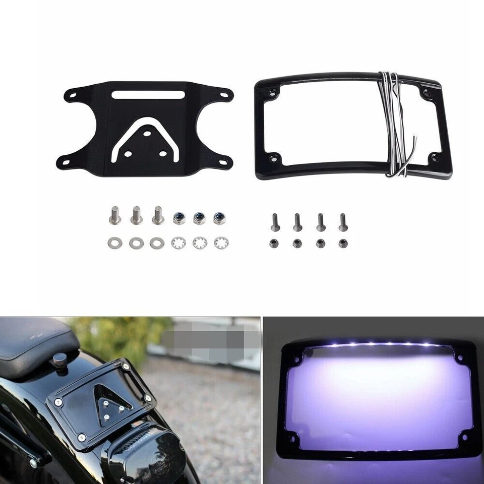 Montaje y marco de matrícula para Harley Low Rider ST FXLRS Dyna Sportster Softail Foto 3 de 4