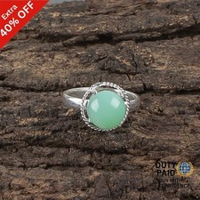 925 Sterling Silver Natural Chrysoprase Anniversary Promise Band Ring Jewelry