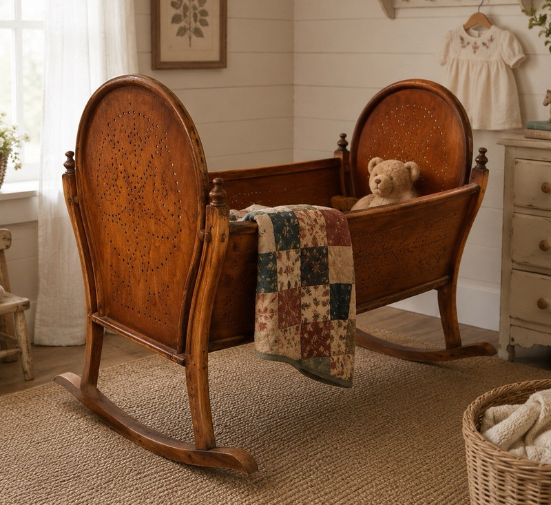 Decorative Wooden Rocking Baby Cradle - Brown 