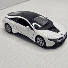KINSMART 5379 1:36 Scale BMW i8 2 Doors OPENABLE Diecast Model Car 5" White Grea
