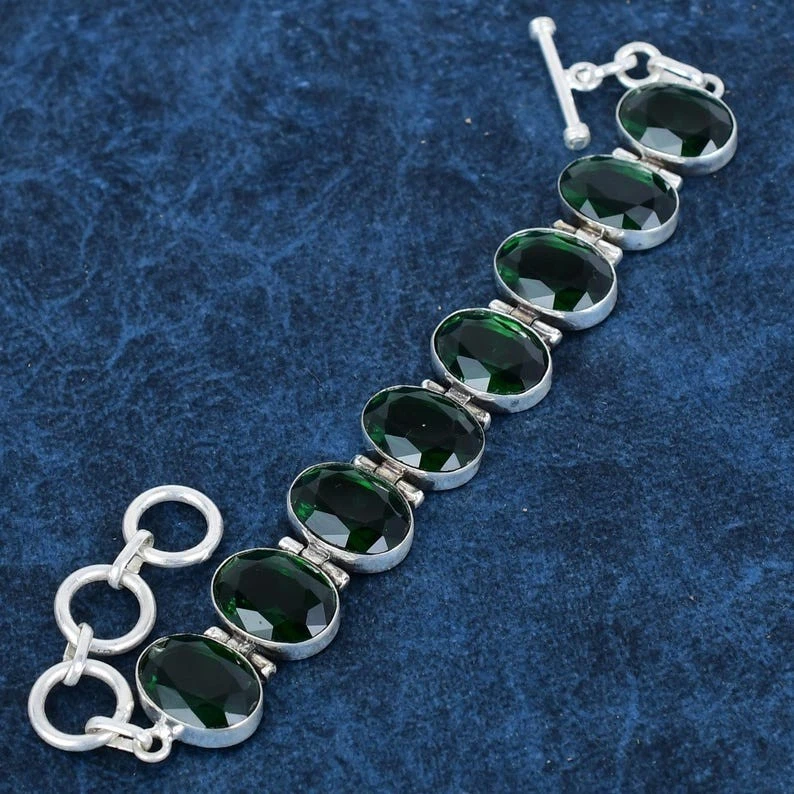 Green Chrome Diopside Gemstone 925 Sterling Silver Jewelry Bracelet Size 7-8" - Image 3 of 4