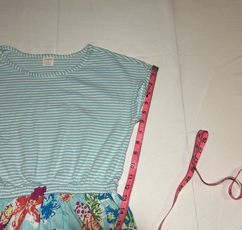 Gymboree Girls Large 10-12 Light Blue Striped & Floral Short Sleeve Cotton Dress - Picture 8 of 10