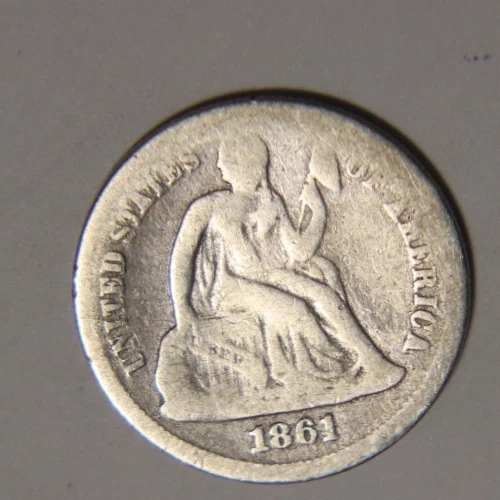 1861 P Seated Liberty Dime 10C Cents Coin Silver