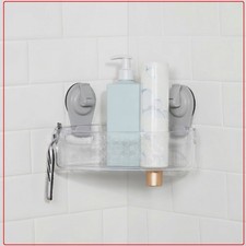 Mainstays Wall-Mounted Corner Suction Bath Basket, Easy to Install Shower Caddy,