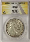 1890-S Morgan Dollar $1 AU 50 Details Cleaned ANACS
