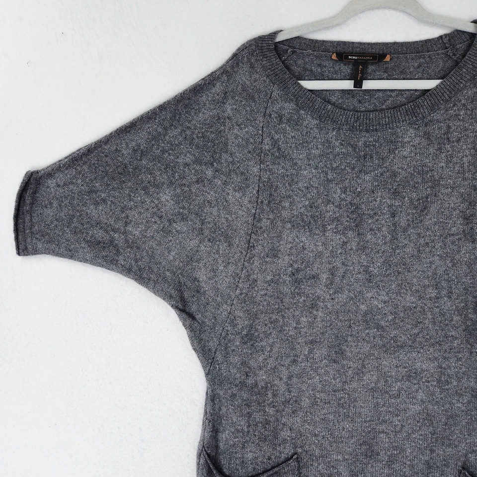 BCBG MaxAzria Suéter Mujer Grande Gris Lana Mezcla Cachemira Manga Corta Túnica Foto 2 de 4