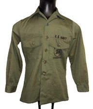 Vintage Us Navy Seabees OG-507 Button Up Shirt Size 14.5x33 Military 80s