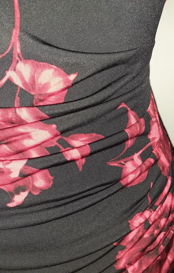 Vestido Vaina CONNECTED Talla 12 Negro Rojo Floral Manga 3/4 Tejido Elástico Foto 3 de 4