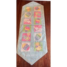 Happy Easter Quilted Table Runner Blue Polka Dot Bunny Chick Eggs 13x36 LLL