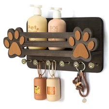 Decorative Dog Leash Holder for Wall - Cute Dog Organizer with Floating Shelf...