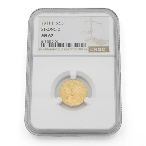 1911 Strong D $2.50 Indian Head Quarter Eagle NGC MS62 US Gold Coin NR #C893-1