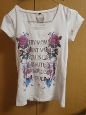 T-Shirt XS Damen  weiß mit Muster