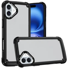 For iPhone 16 6.1inch Case Hybrid Metal Button Raised Camera Lip +Tempered Glass