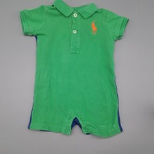 Polo Ralph Lauren 3mo Boys Romper Color Block Embroidered Big Pony Logo Snap 3