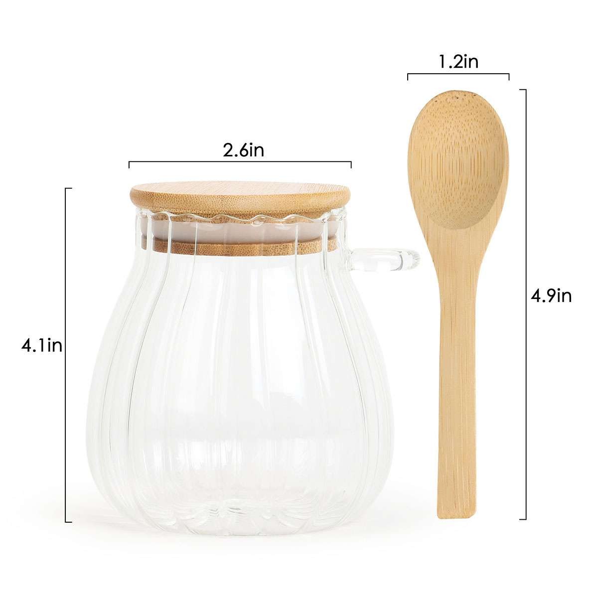 Sugar Container with Bamboo Lid and Spoon,350ml Sugar Bowl Glass Jar for Coffee