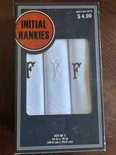 Embroidered 'F' 100 Cotton Men's Handkerchiefs Set of 3 16x16in White