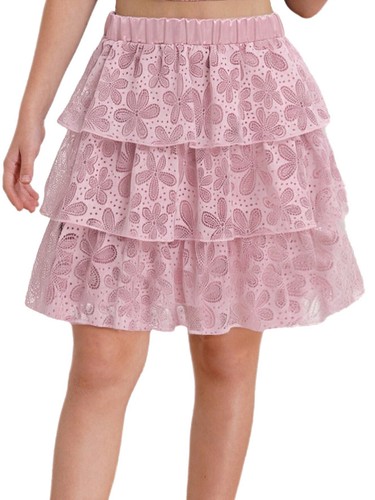 Girls Tulle Skirt Hollow Out Cake Skirt Prom Ball Multi-layer Elastic Waistband - Picture 8 of 41
