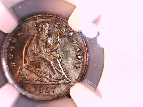 U S 1857 Seated Liberty Half Dime NGC Certified MS 65