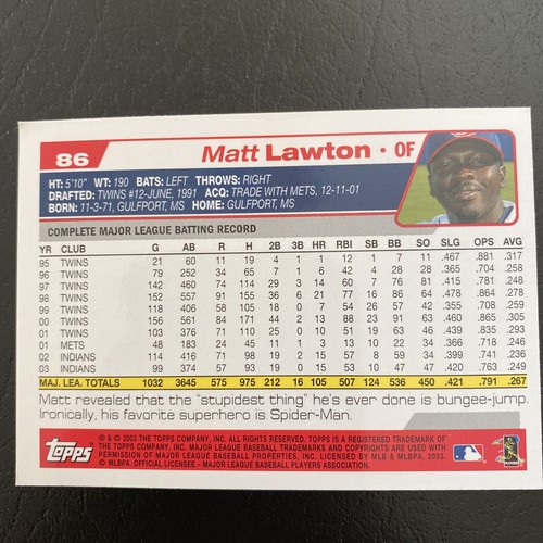 Topps - Matt Lawton #86 - Picture 3 of 3