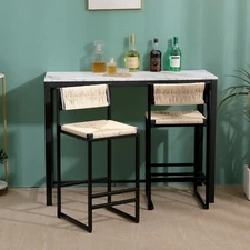 Set of 2 Paper Rope Woven Bar Chairs Counter Stool with footrest for Dining Room