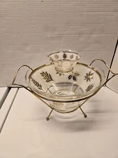 Aldon Mid Century Modern Gold Leaf Chip & Dip Set with Cradle, MCM