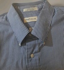 Van Heusen Men's Shortsleeve Wrinkle Free Dress Shirt Sz 17 Blue Strip