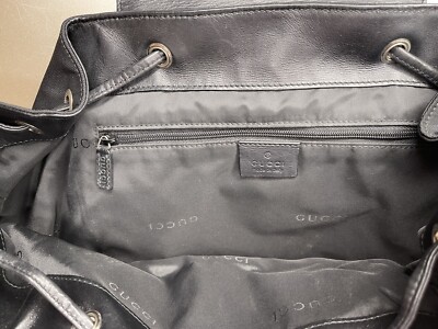 Authentic GUCCI Backpack Bag Black Leather Nylon Printed Logo Silver Metal s-l1200.jpg main image 3