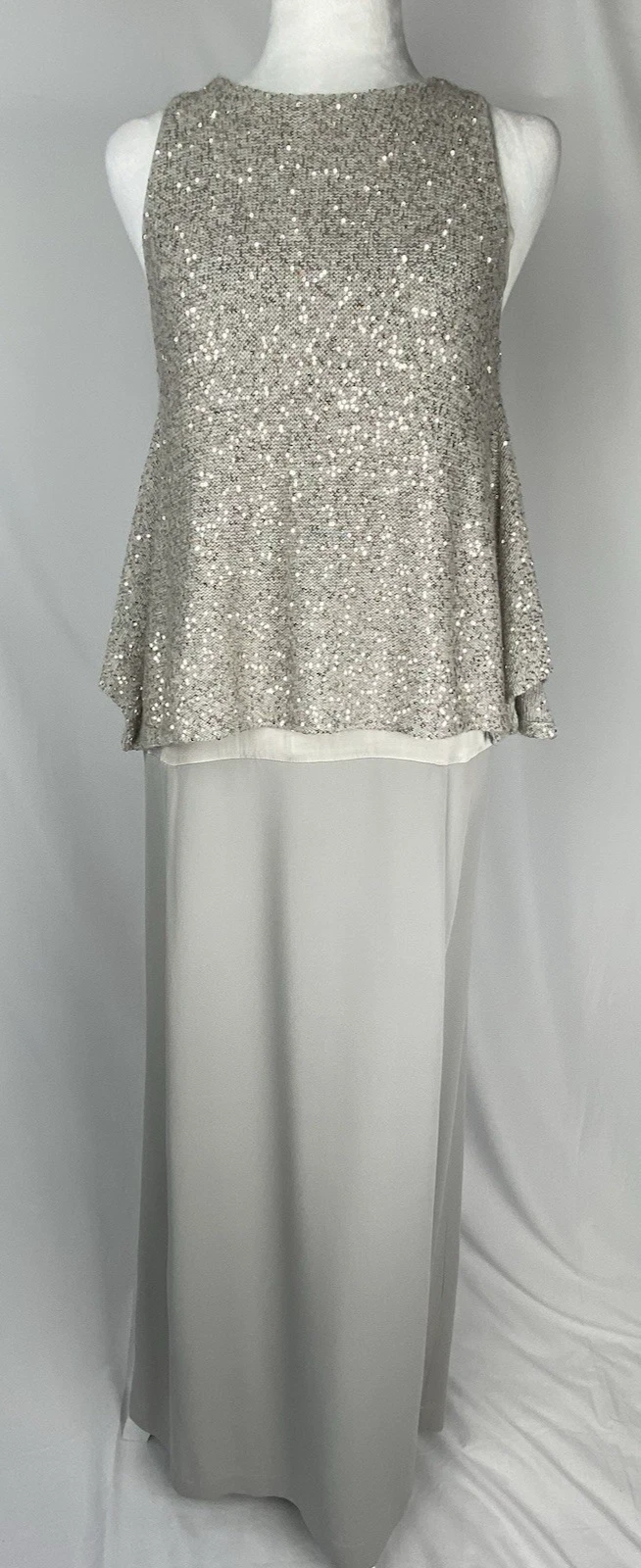 Brunello Cucinelli — BRUNELLO CUCINELLI Cashmere Sequin Overlay Silk Column Gown Italy Size L Luxury