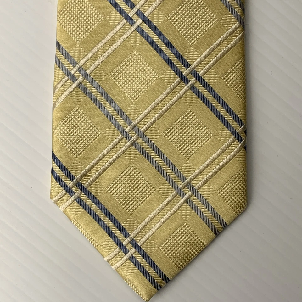 Галстук мужской шелковый JONES NEW YORK 3 3/8 дюйма x 59 1/2 дюйма желтый синий клетчатый жаккардовый галстук - Изображение 2 из 4