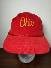 Vintage Designer Award Headwear Red Yellow Ohio Farmer Corduroy Hat Snapback