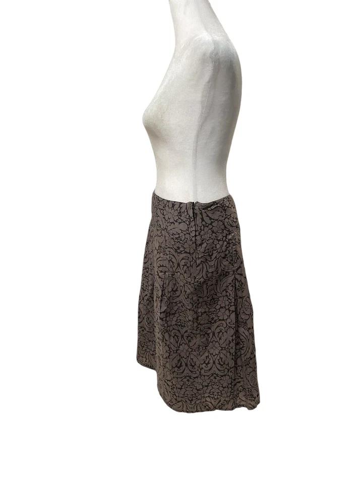 Falda H&M 2 Tonos Marrón Estampado Cachemira/Floral Plisada 100% Algodón Cremallera Lateral Talla 6 Foto 3 de 4