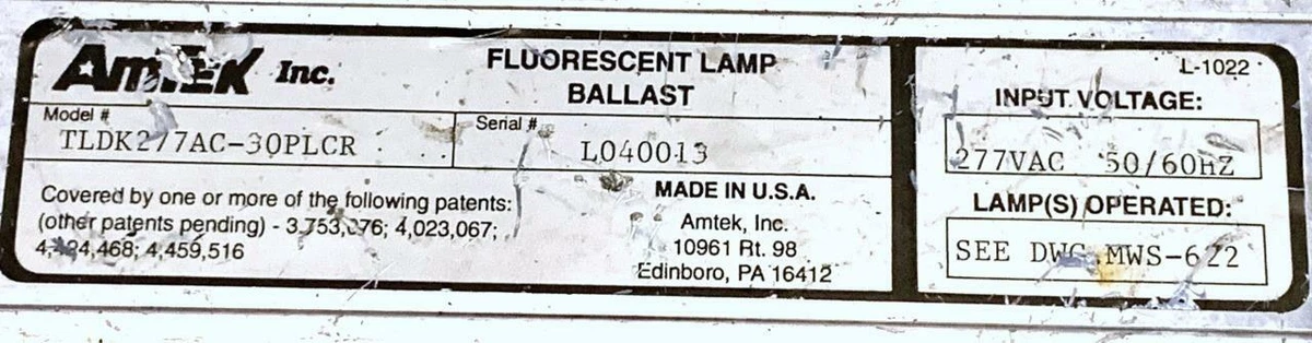 Amtek TLDK277AC 30PLCR Fluorescent Lamp Ballast 277 VAC eBay