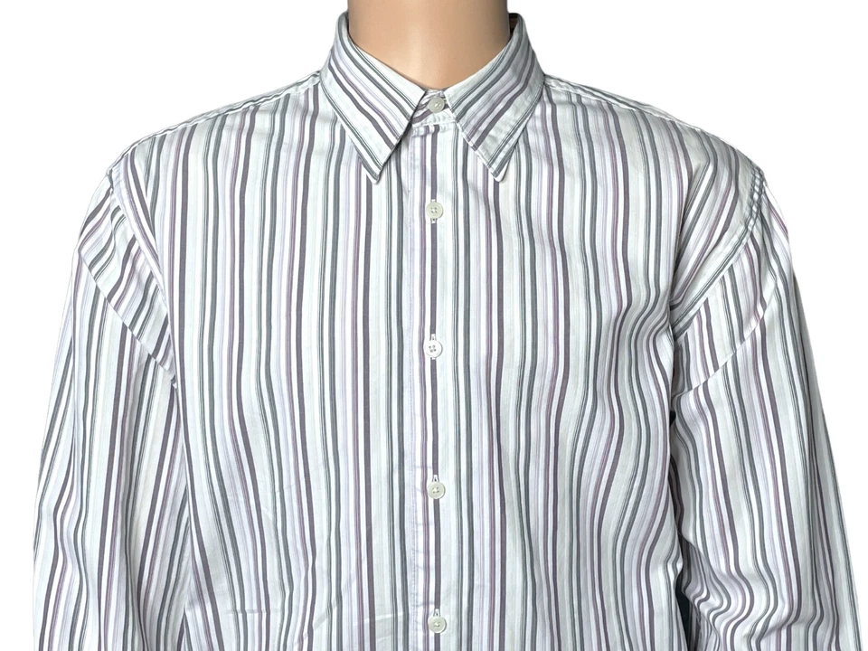 Axist Modern Fit Long Sleeve Dress Shirt Mens Purple Pink Gray Stripe Mens XL - Image 2 of 4