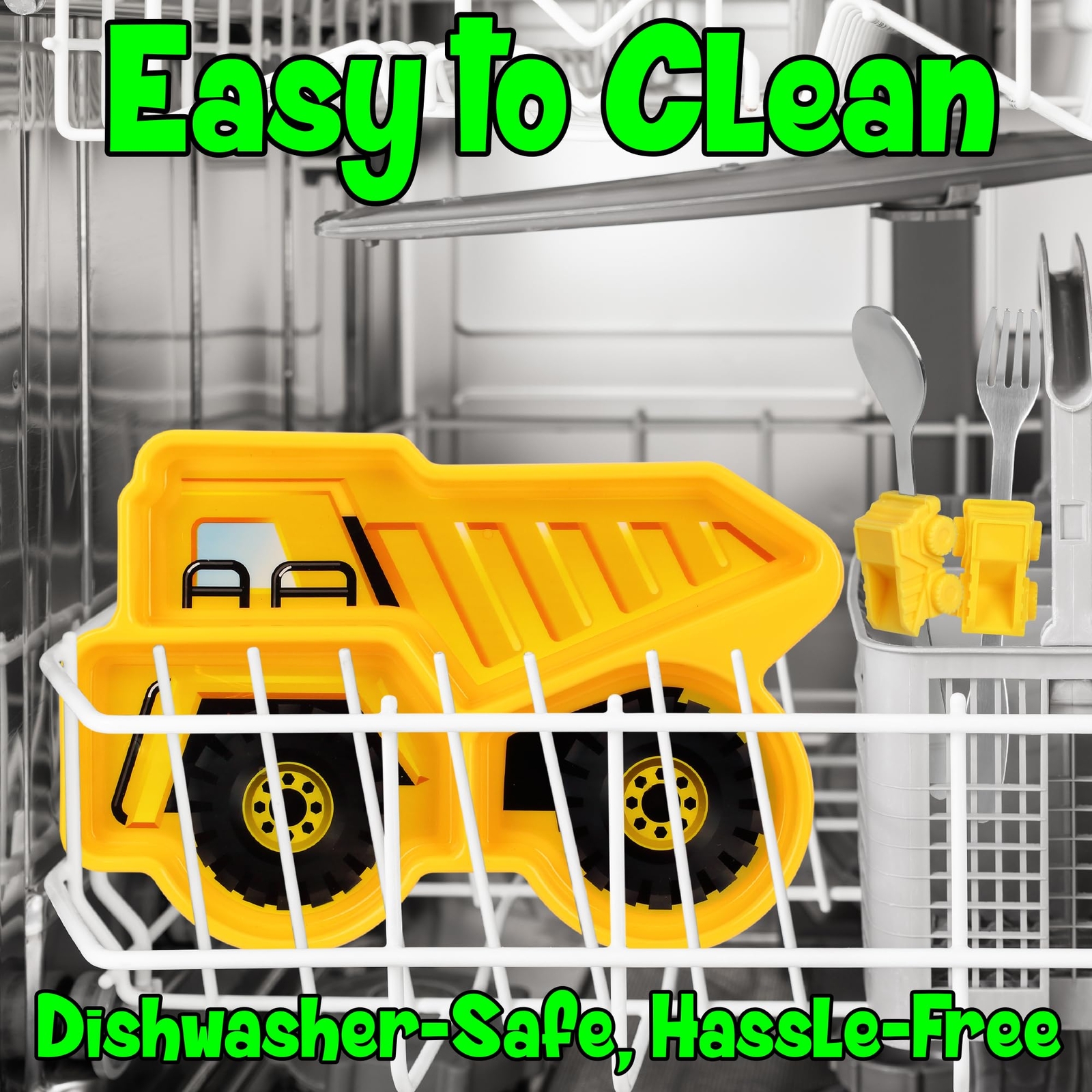 Funwares Yellow Dump Truck Engaging Kids' Dinnerware Set Durable Divided Plat...