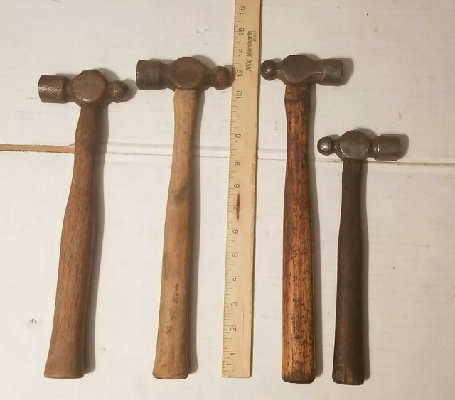 Vintage Ball Peen Hammers Tool Lot Of 4 machinist blacksmith Mechanics