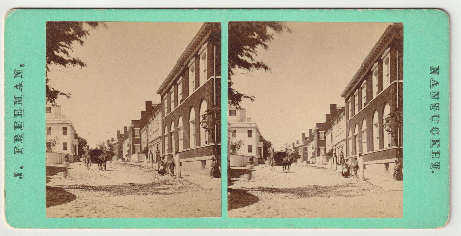 NANTUCKET LOWER MAIN STREET BUILDINGS PEOPLE HORSE & CARRIAGE