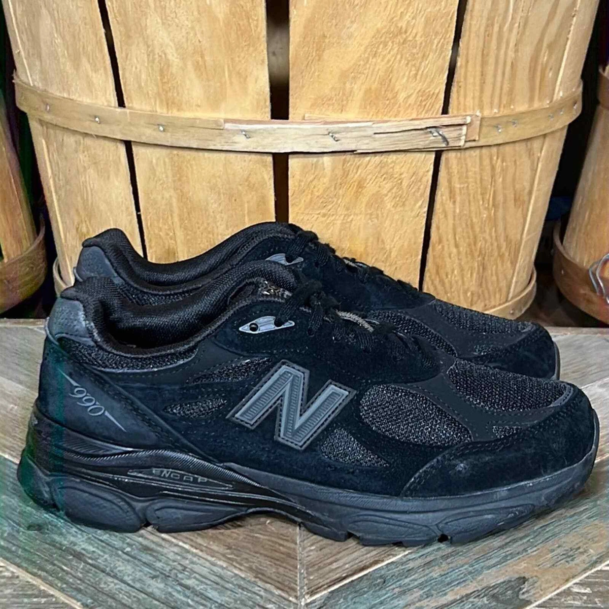 New Balance 990v3 Total Black Suede Made In USA Sneakers Womens
