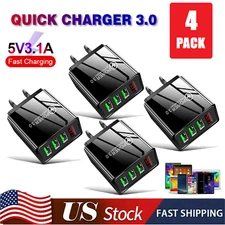 4Pack 3 Port Wall Charger Fast Quick QC 3.0 USB Hub Power Charge Adapter US Plug