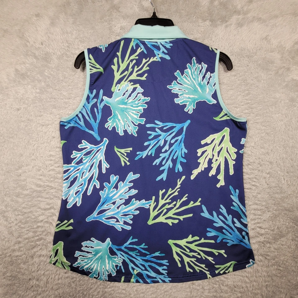 Camisa de golf Ana Clare Active para mujer grande azul estampado coral cuello en V sin mangas Foto 2 de 4