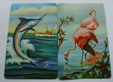  2 Single Vintage Swap Playing Cards Florida Flamingoes Fishing  Nice Pair