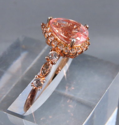 Cocktailring ROSÉGOLD PLATTE Sterlingsilber LAB CREATED PFIRSICH SAPHIR BIRNE 7