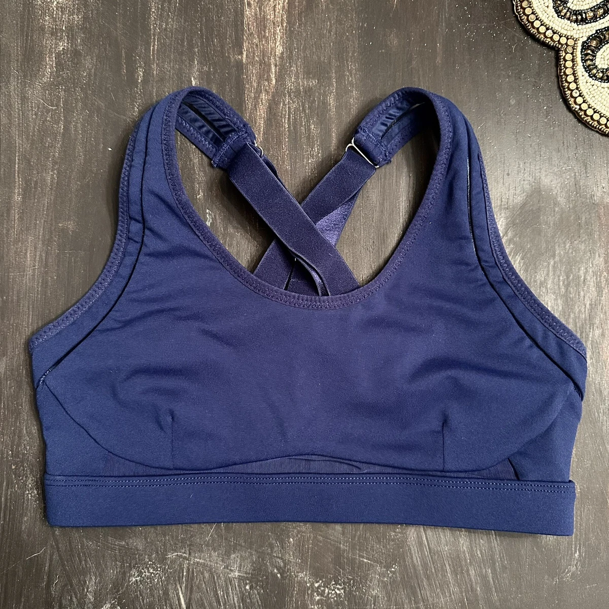 Fabletics Belle High Impact Sports Bra Size Medium Navy Blue Strappy Back