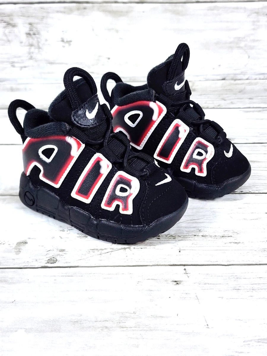NIKE AIR MORE UPTEMPO (TD) BLACK-WHITE-LASER CRIMSON SZ 4C [CK0825-010]